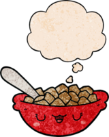 cute cartoon bowl of cereal with thought bubble in grunge texture style png