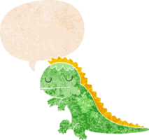 dibujos animados dinosaurio con habla burbuja en grunge afligido retro texturizado estilo png