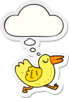 cartoon bird with thought bubble as a printed sticker png