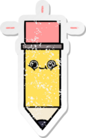 distressed sticker of a cute cartoon pencil png