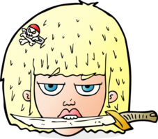 cartoon woman holding knife between teeth png