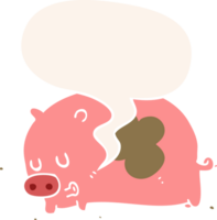 cute cartoon pig with speech bubble in retro style png