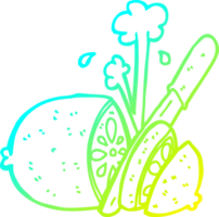 cold gradient line drawing of a cartoon sliced lemon png