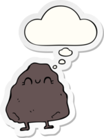 cartoon rock with thought bubble as a printed sticker png