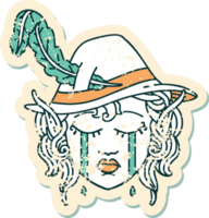 Retro Tattoo Style crying elf bard character face png