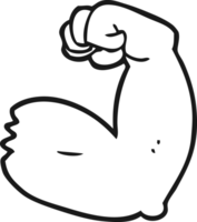 hand drawn black and white cartoon strong arm flexing bicep png