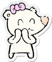 distressed sticker of a shy female polar bear cartoon png