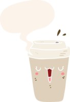 cartoon coffee cup with speech bubble in retro style png