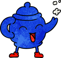 mano dibujado texturizado dibujos animados garabatear de un azul té maceta png