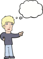 cartoon pointing man with thought bubble png
