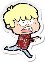 distressed sticker of a worried cartoon boy png