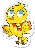 Retro beunruhigter Aufkleber eines niedlichen Cartoonvogels png