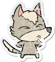 distressed sticker of a cartoon wolf whistling png