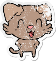 distressed sticker of a laughing cartoon dog png