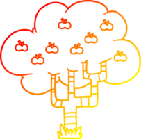 warm gradient line drawing of a cartoon apple tree png