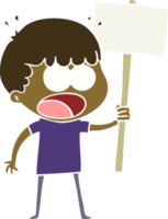 flat color style cartoon shocked man with placard png