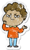 distressed sticker of a cartoon angry man png