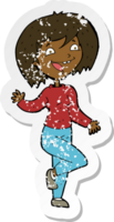 retro distressed sticker of a cartoon laughing woman png