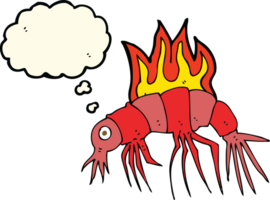 dessin animé de crevettes chaudes avec bulle de pensée png