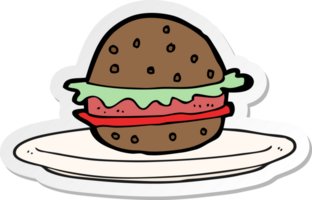 sticker of a cartoon burger on plate png