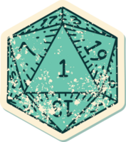 Retro Tattoo Style natural 1 D20 dice roll png