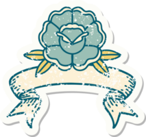 worn old sticker with banner of a flower png