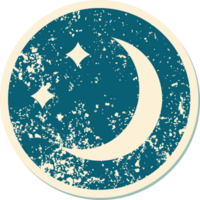 iconic distressed sticker tattoo style image of a moon and stars png