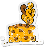 pegatina retro angustiada de un queso maloliente de dibujos animados png