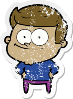 distressed sticker of a cartoon happy man png