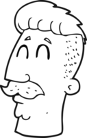 hand dragen svart och vit tecknad serie man med hipster hår skära png