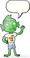 cartoon waving fish boy with speech bubble png