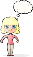 cartoon woman shrugging shoulders with thought bubble png