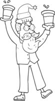 main tiré noir et blanc dessin animé homme avec café tasses à Noël png