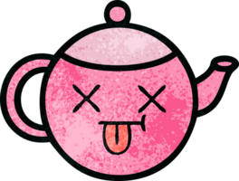 retro grunge texture cartoon of a teapot png