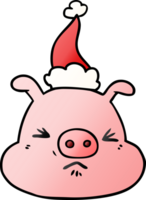 hand drawn gradient cartoon of a angry pig face wearing santa hat png