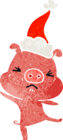 hand drawn retro cartoon of a furious pig wearing santa hat png