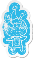 vriendelijk eigenzinnig tekenfilm verontrust sticker van een ruimtevaarder vervelend de kerstman hoed png