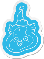 quirky cartoon  sticker of a germ wearing santa hat png