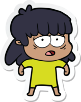 sticker of a cartoon tired woman png