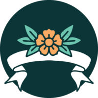 tattoo style icon with banner of a flower png