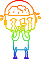 rainbow gradient line drawing of a cartoon crying robot png