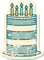 iconic distressed sticker tattoo style image of a birthday cake png