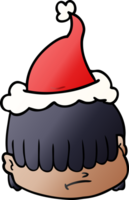 mano dibujado degradado dibujos animados de un cara con pelo terminado ojos vistiendo Papa Noel sombrero png