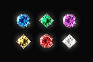 Dazzling diamond different color and shape on a black background vector