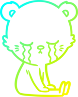 cold gradient line drawing of a crying cartoon bear png