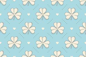 Seamless irish green pattern with clover and heart vector