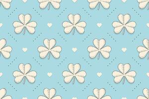 Seamless irish green pattern with clover and heart vector
