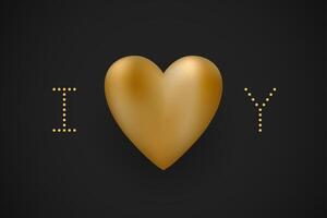 Message I love you. Gold heart Valentine Day on a black background for greeting card. illustration. vector