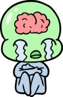 alien de cérebro grande dos desenhos animados chorando png
