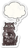 cartoon cat with thought bubble as a distressed worn sticker png